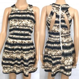 Willa Black Brown Print Stripes Dress